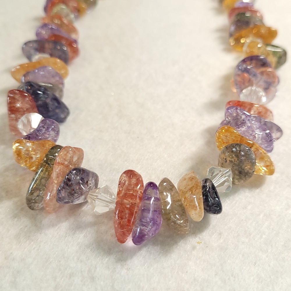 Y2K Crackle Glass Chip Necklace Pastel Multicolor Chunky Toggle Clasp Boho